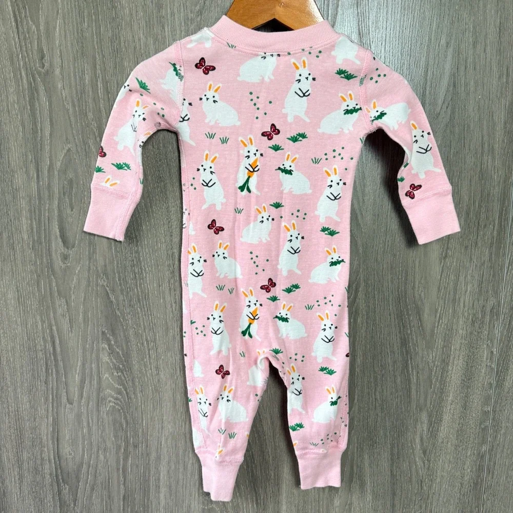 Hanna Andersson Sleeper Girls 3-6 Months Pink Bunny Organic Cotton Pajamas
